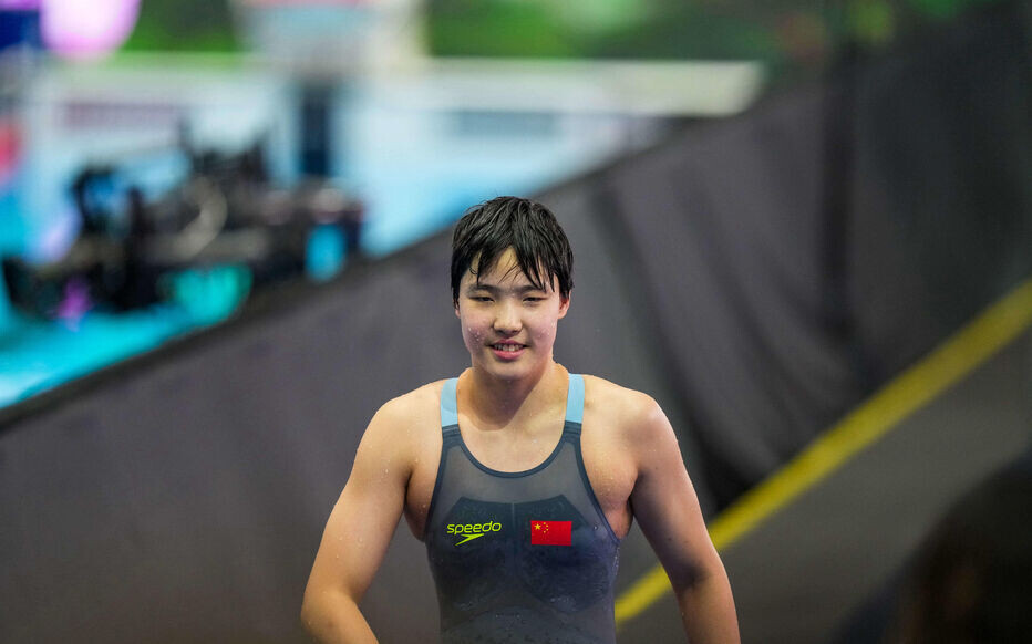 12 year-old Chinese swimmer Zidi Yu (CHN) during the World Aquatics Championships – Swimming competition on Saturday at the Singapore Sports Hub, Singapore on July 28, 2025. Photo by Antoine Lapeyre/ABACAPRESS.COM
