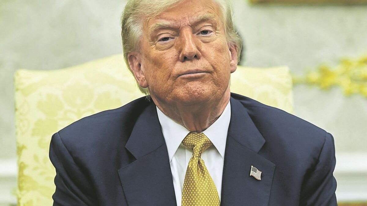 President Donald Trump listens during a meeting with Bahrain's Crown Prince Salman bin Hamad Al Khalifa in the Oval Office of the White House, Wednesday, July 16, 2025, in Washington. (AP Photo/Alex Brandon)/DCAB231/25197590476764//2507161836