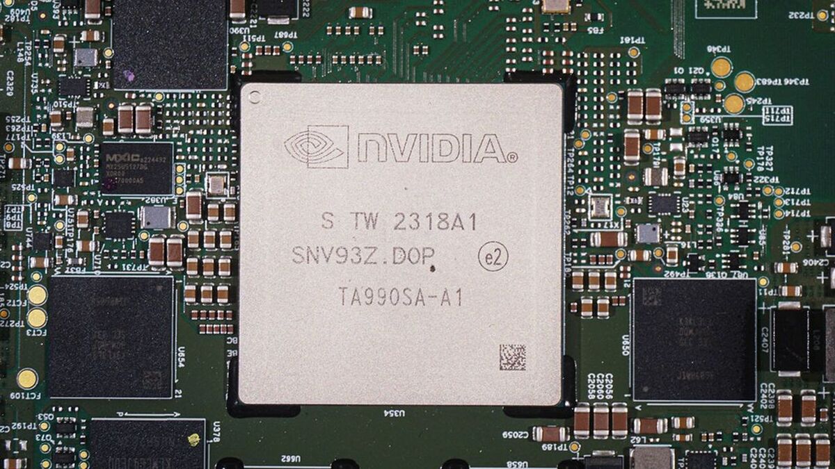A Nvidia chip is displayed at the Mobile World Congress (MWC) in Shanghai on June 26, 2024. (Photo by AFP) / China OUT