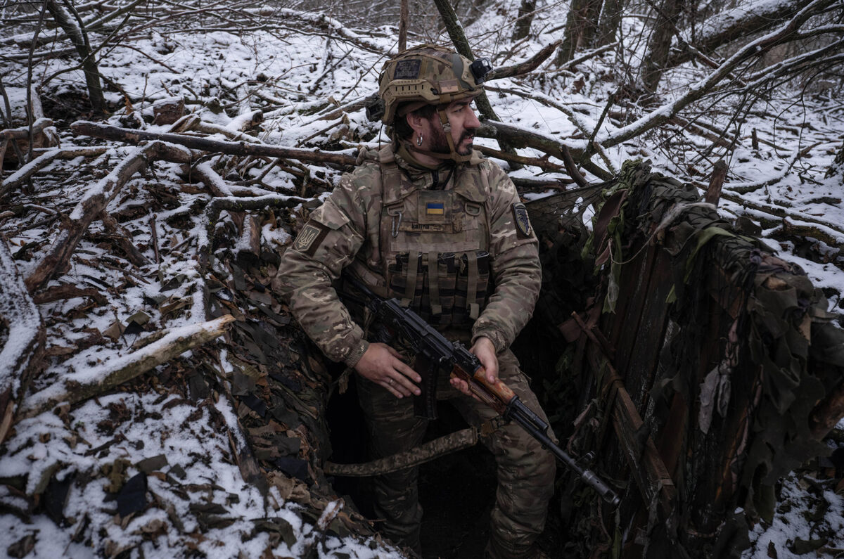In this photo, taken Tuesday, Dec. 16, 2025 and provided by Ukraine's 93rd Kholodnyi Yar Separate Mechanized Brigade press service, a Ukrainian soldier looks searching for enemy's drones on his position near the frontline town of Kostyantynivka, the site of heavy battles with the Russian troops in the Donetsk region, Ukraine. (Iryna Rybakova/Ukraine's 93rd Mechanized Brigade via AP)/XEL101/25351448906082/AP PROVIDES ACCESS TO THIS PUBLICLY DISTRIBUTED HANDOUT PHOTO PROVIDED BY UKRAINIAN 93RD MECHANIZED BRIGADE; MANDATORY CREDIT./2512171346